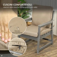 Salotto da Giardino con Divanetto, 2 Poltrone e Tavolino in HDPE con Cuscini, Grigio Scuro
