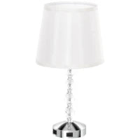 Lampada da Tavolo con Cristalli e Porta USB, in Metallo, Vetro e Poliestere, Ø23x45 cm, Bianco e Argento