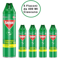 Baygon spray insetticida per formiche e scarafaggi plus 5 flaconi da 400 ml ciascuno