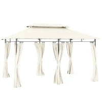 Gazebo da Giardino 3x4 m con Tende Rimovibili, Doppio Tetto e Struttura in Metallo, Crema