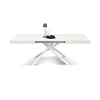 PAZZO DESIGN Tavolo Allungabile con Gambe Incrociate, Made in Italy, 160 x 90 x 74 cm, Bianco Frassininato con Gamba Bianca
