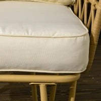 Set salotto da giardino divano 2 posti + 2 poltrone + 1 tavolino piano vetro temperato 7 cuscini crema