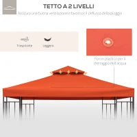 Copertura per Gazebo 3x3 m a 2 Livelli in Poliestere Resistente con 8 Fori di Drenaggio, Rosso Ruggine