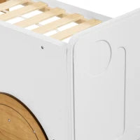 Letto Montessori a Forma di Jeep con Ruote e Sponde Protettive, Letto per Cameretta, Senza Materasso, in Legno e MDF, 90x200 cm, Bianco