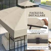 Copertura per Gazebo da Giardino 3x3m, Tetto Sostitutivo UPF30+ a 2 Livelli in Poliestere, Crema