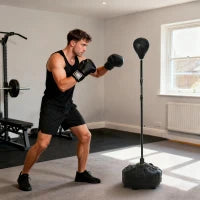 Punching Ball da Terra con Base Riempibile e Ventose, Altezza Regolabile da 145-180 cm, Nero