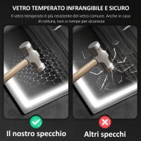 Specchio Bagno Antiappannante con Luce LED Regolabile, Speaker Bluetooth, Pulsanti Touch, 80x100 cm