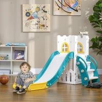 Scivolo per Bambini 4 in 1 con Cerchio da Basket Telescopio Arrampicata e Cestino Inferiore per Interno Giallo e Verde
