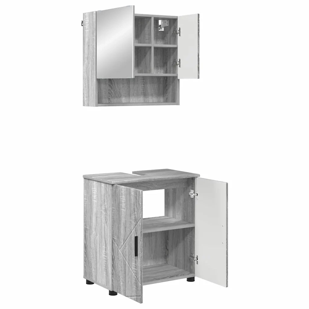 Set di mobili per il bagno con porta 2 pcs Grigio Sonoma 3392939