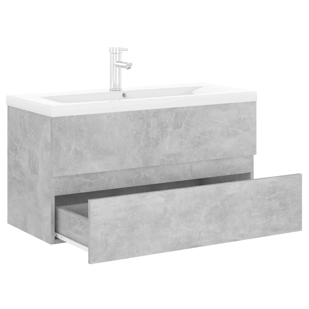 Mobile bagno contemporaneo con lavabo integrato e pratico vano contenitore 90 x 38,5 x 45 cm legno grigio cemento 02_0055096