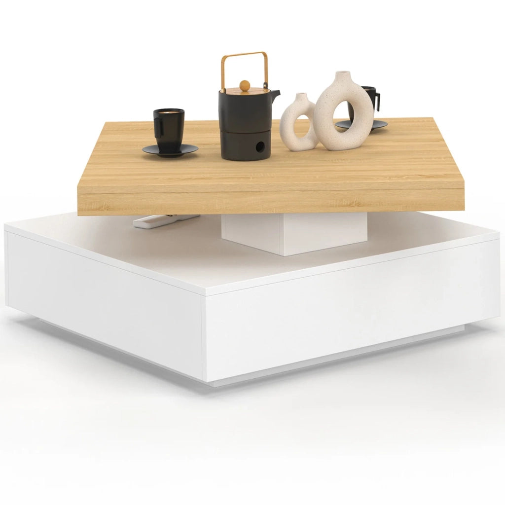 IDMarket - Tavolino quadrato girevole THEA 70 cm legno e bianco