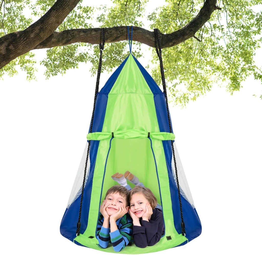 Tenda Altalena da Giardino, Altalena con Tenda da Gioco, 100 x 100 x 132 cm (Blu-Verde)