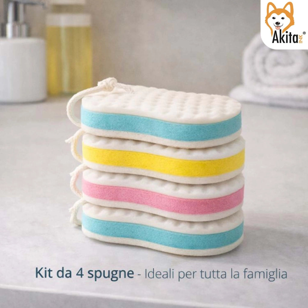Akitaink Kit 4 Spugne Bagno Morbide con Corda