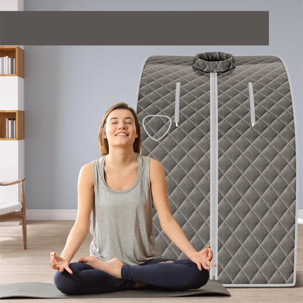 Sauna a vapore portatile timer e temperatura regolabili, Sauna pieghevole 3L con telecomando Grigio