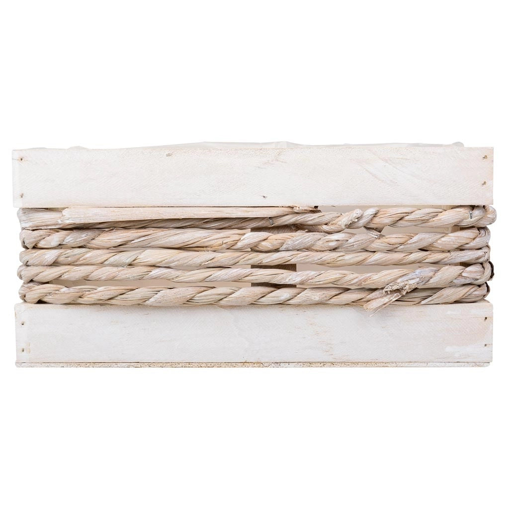 Cesto in legno e corda bianco 25x15x11/20h