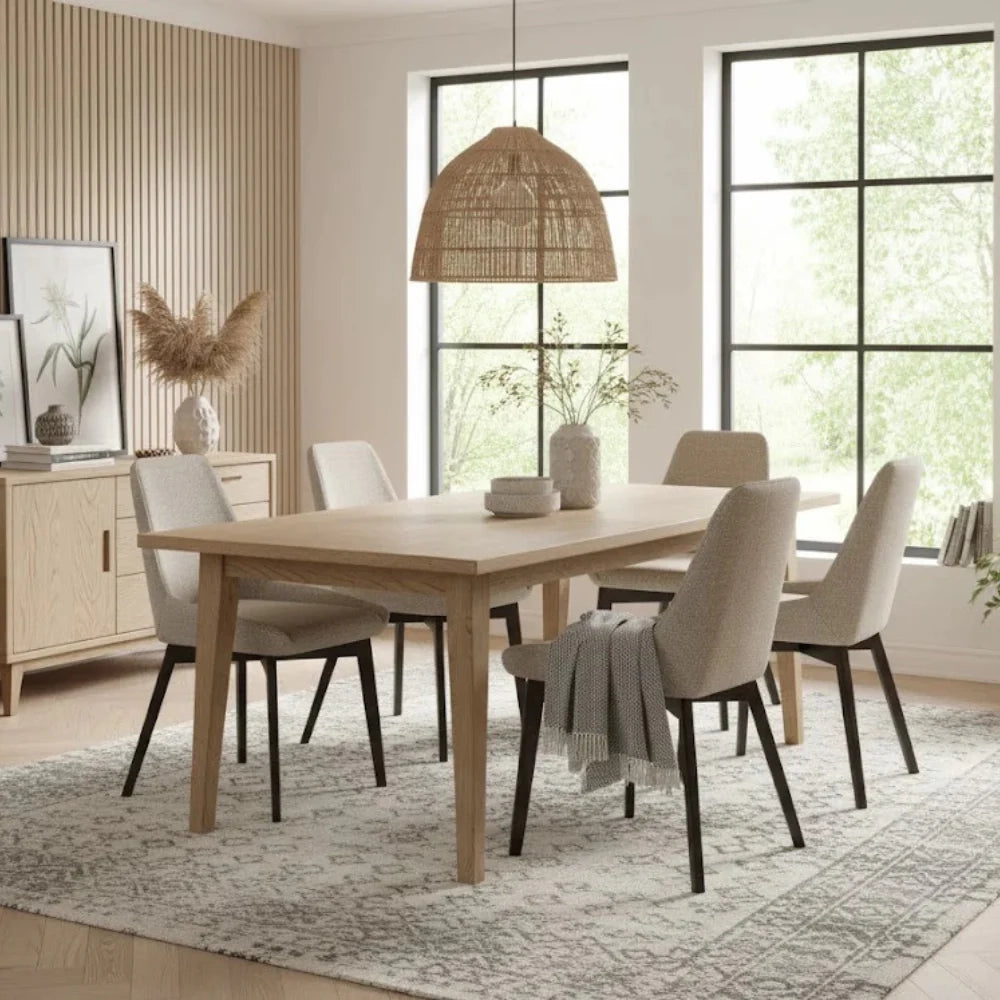 Set di 4 sedie da pranzo imbottite in tessuto beige Erythea con struttura in metallo facili da pulire | Duzzle