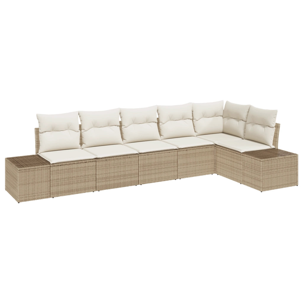 Set di divani da giardino a 6 pezzi con cuscini beige in polyrattan