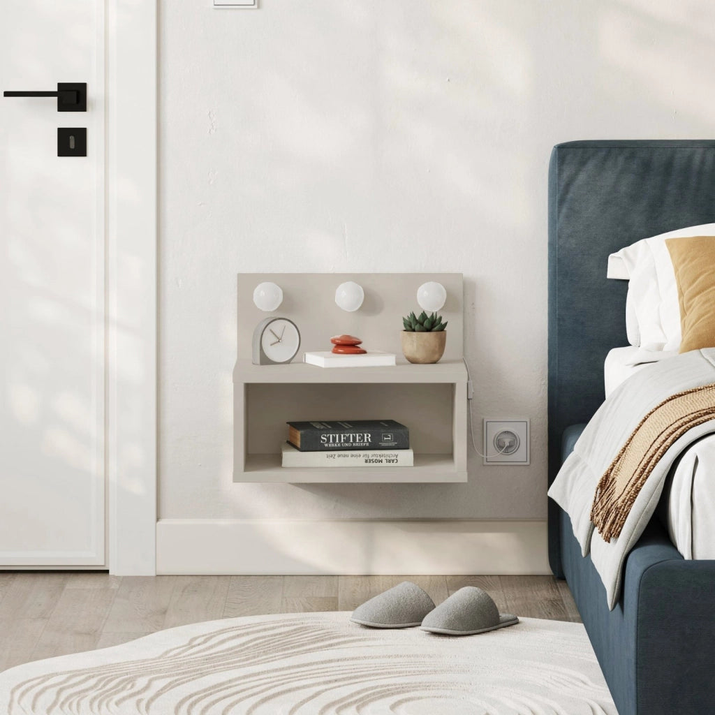 Comodino sospeso Treo con luci integrate colore cashmere