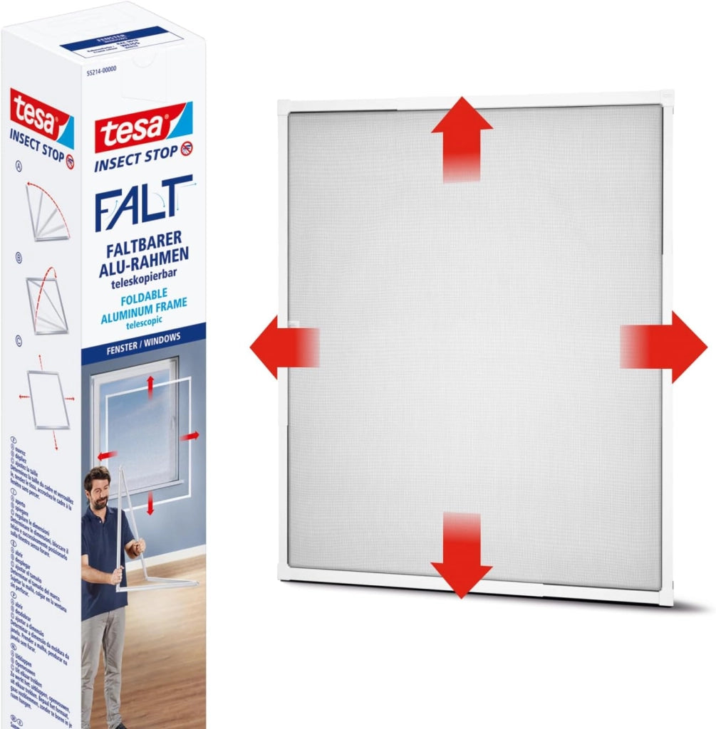 55214 Insect Stop Ripiegabile, Zanzariera per Finestre Telescopica con Telaio in Alluminio, Antracite, 80 x 80cm Fino a 140 x 140cm