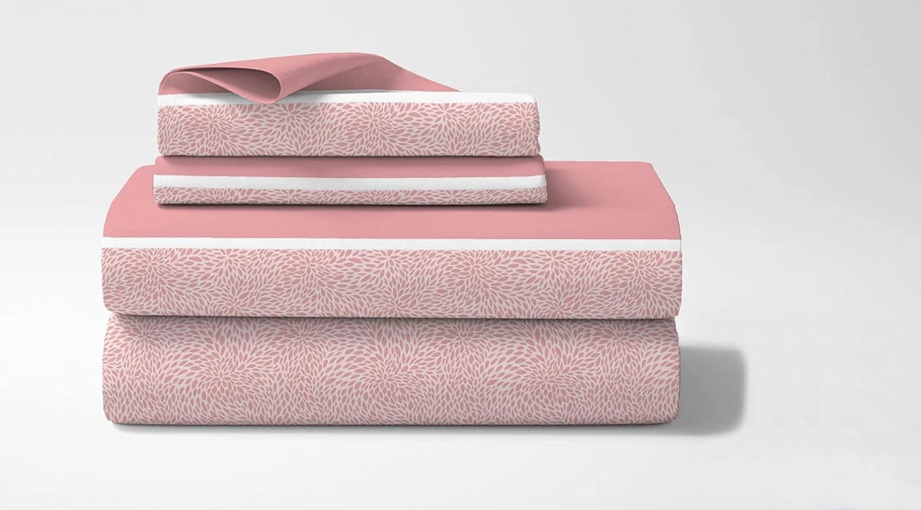 Completo Letto Lenzuola Matrimoniale,100% Cotone, Set letto, Lenzuolo Sopra, Sotto e Federe 2 Piazze Compose Rosa
