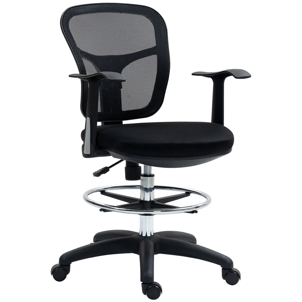 Sedia Girevole con Schienale Ricurvo e Poggiapiedi ¨C Zephmum ¨C Nero Poliestere Plastica 55x58x94 cm