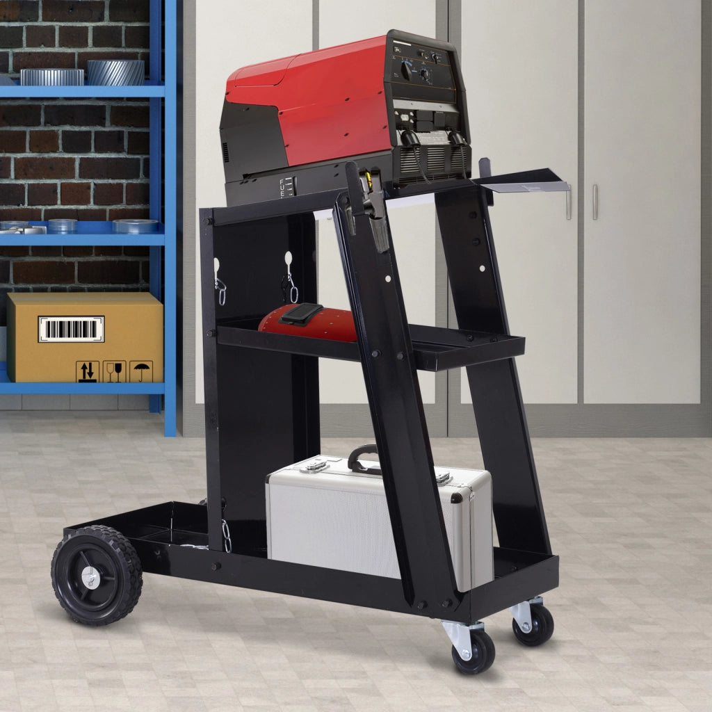 Carrello Porta Utensili a 3 Ripiani con Catene ¨C zephmum ¨C Acciaio, 71x39x70 cm, Nero