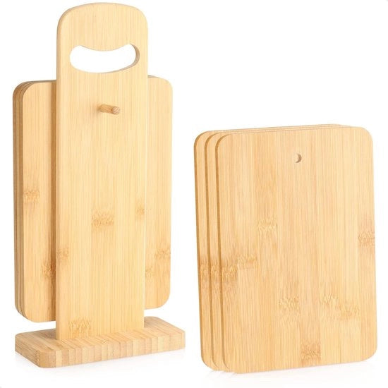 Set di 7 taglieri in bambù - piatti da colazione con sostegno - piccole scodelle in bambù resistenti - piatti da pane con base pratica (7 pezzi - bambù)