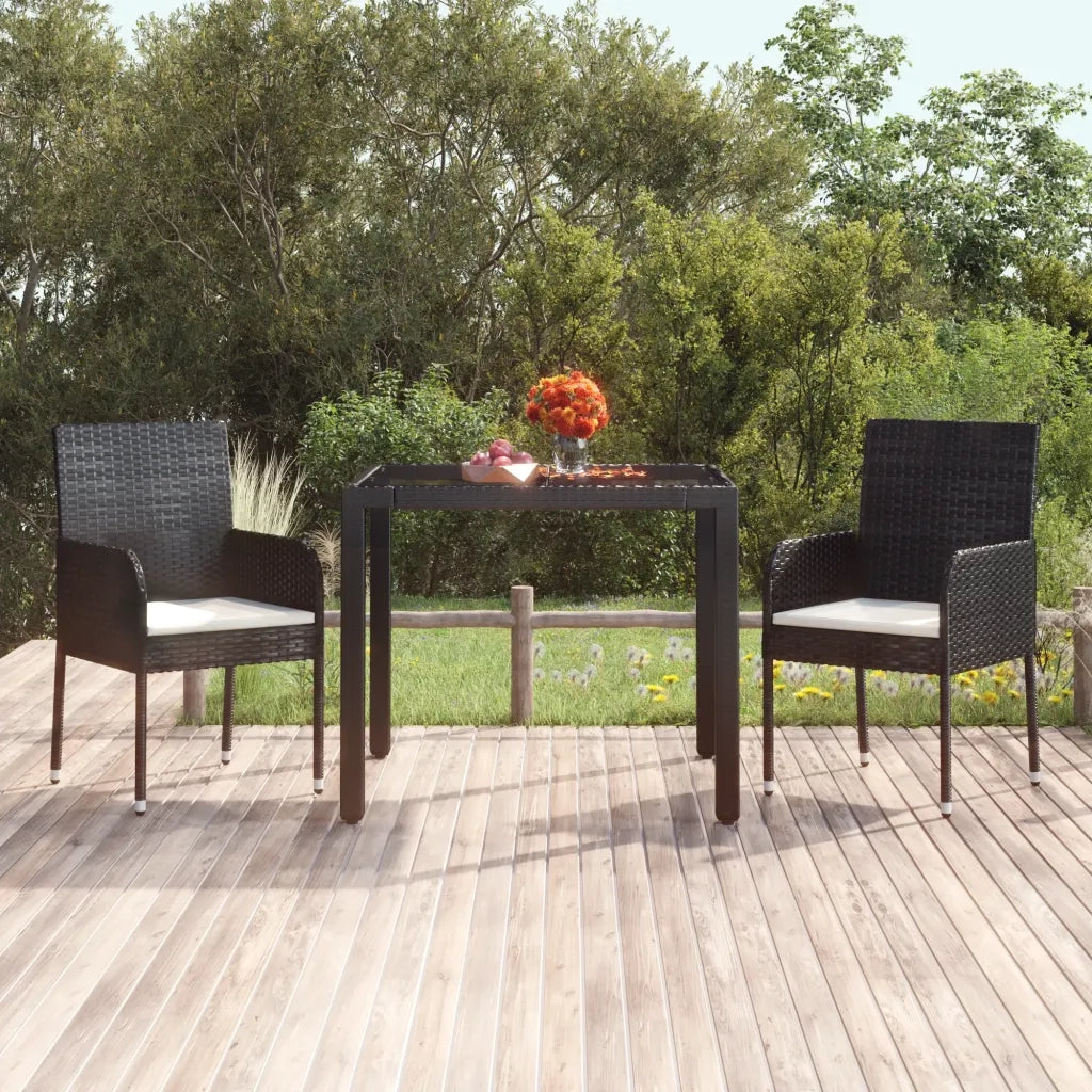 Tavolo da Giardino Piano in Vetro Nero 90x90x75 cm Polyrattan 319895