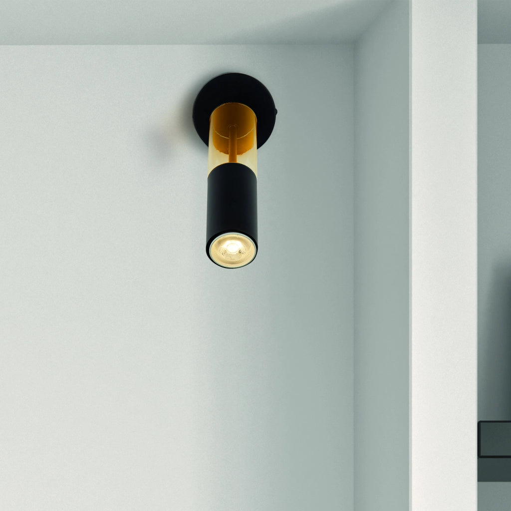 Applique Moderna Merrygold Acciaio Nero Ambra 1 Luce Gu10