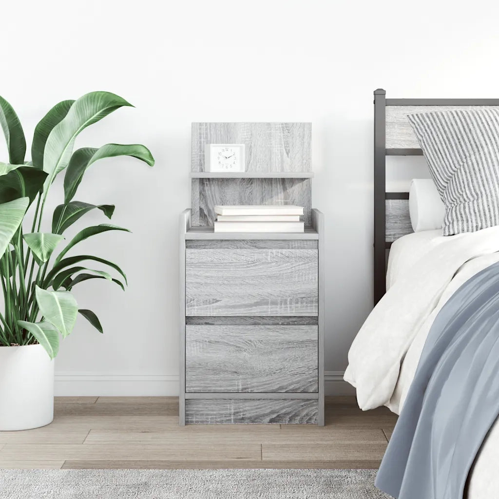 Comodino | Armadio da Notte | Mobiletto da notte con 2 Cassetti Grigio Sonoma 38x34x80 cm