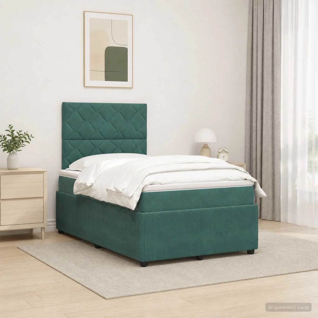 Letto Box Spring LED con Materasso Verde Scuro 120 x 200 cm 3456056