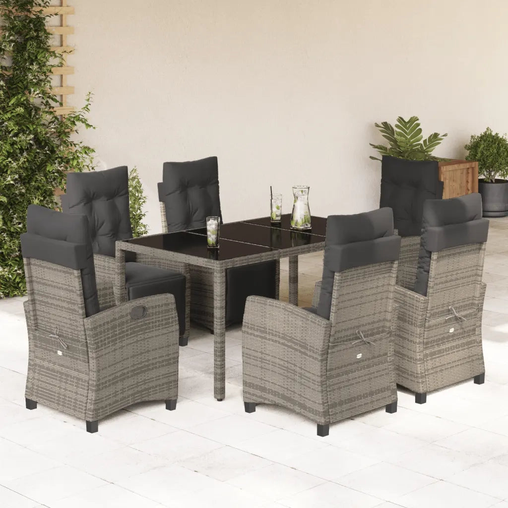 Set da Pranzo da Giardino 7 pz con Cuscini in Polyrattan Grigio