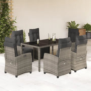 Set da Pranzo da Giardino 7 pz con Cuscini in Polyrattan Grigio