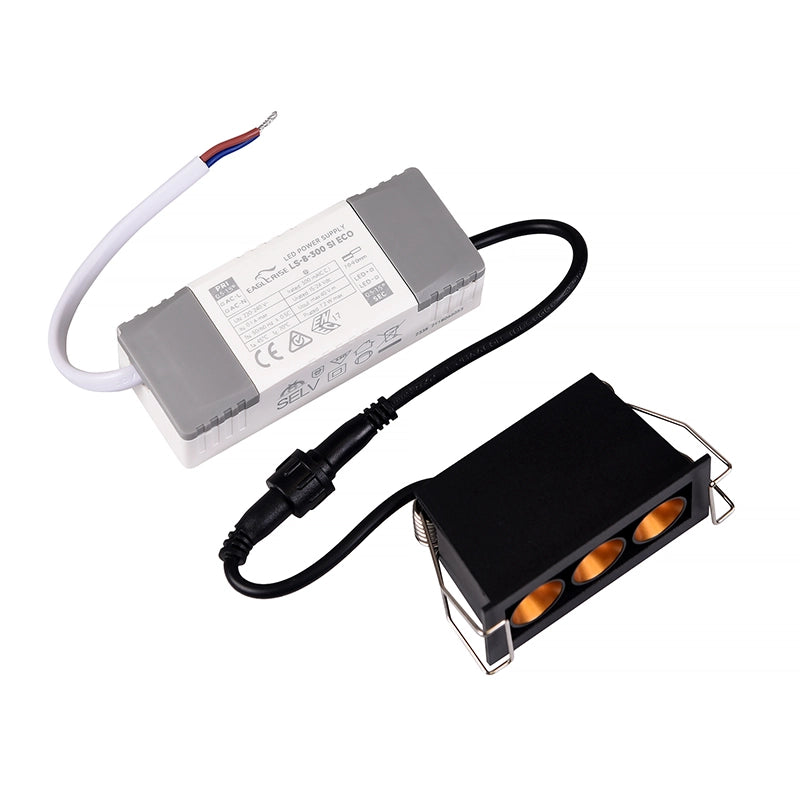 FARETTO LED RETTANGOLARE NERO DA INCASSO PER CONTROSOFFITTI 6W LUCE CALDA 3000K - DESIGN INNOVATIVO CON CONO DI PROIEZIONE IN COLORE BRONZO