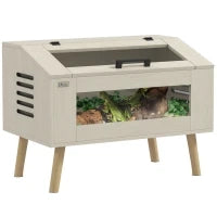 Terrario per Rettili 111L con Finestre in Vetro Temperato, Coperchio, 80 x 50 x 60 cm, Legno Naturale