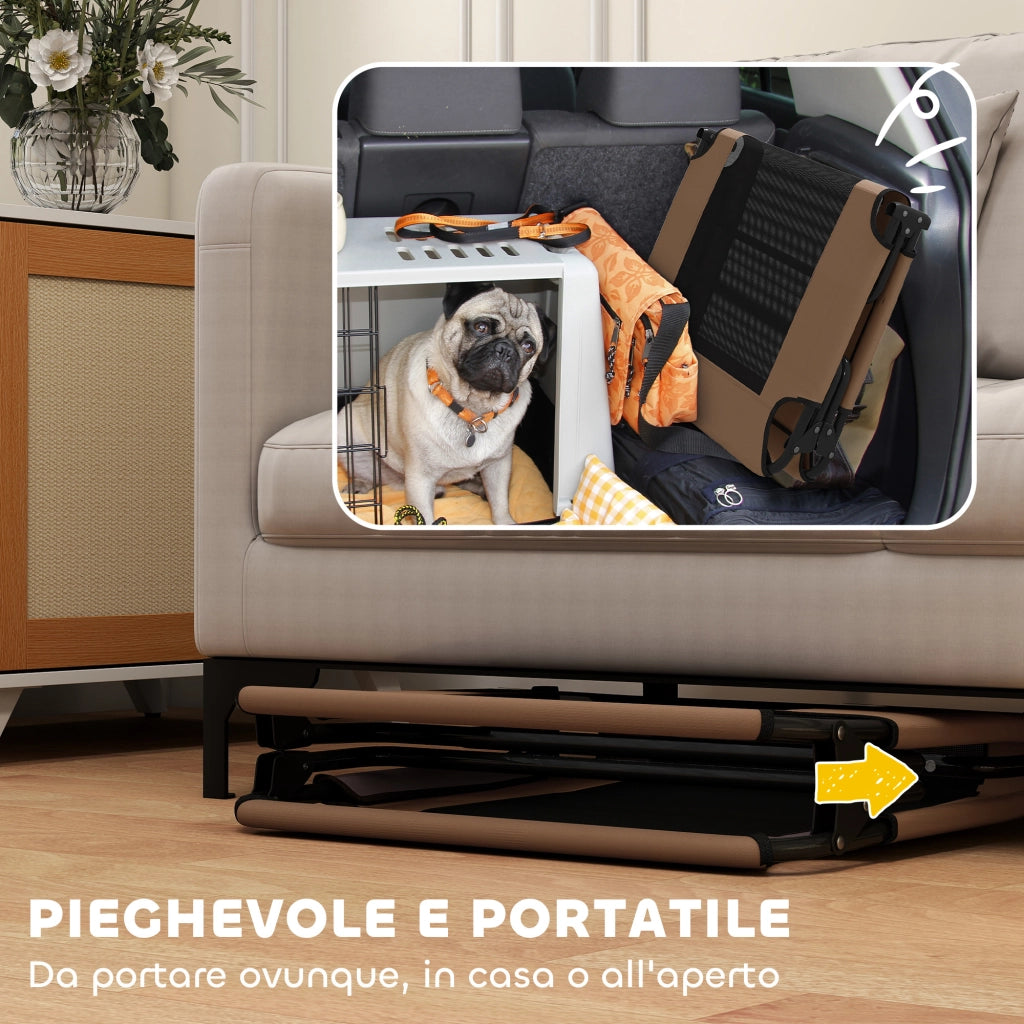 Letto per Cani Grandi Pieghevole 107x61x20 cm da Interno ed Esterno con Tessuto a Rete Marrone