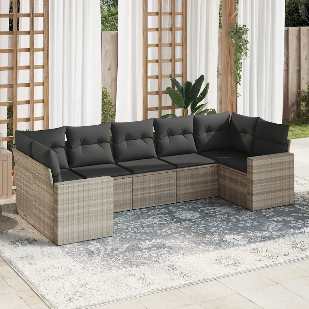 Set Divani da Giardino 7pz con Cuscini Grigio Chiaro Polyrattan