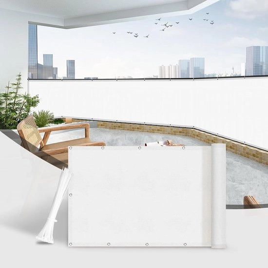 Scherm per balcone PES 90x400m Protezione vista bianca - Impermeabile e protezione UV per balcone