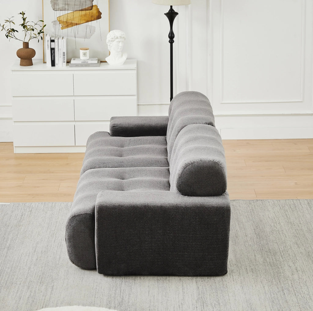 Divano a 2 posti 224 x 104 x 66 cm grigio; ampi braccioli; tessuto chenille