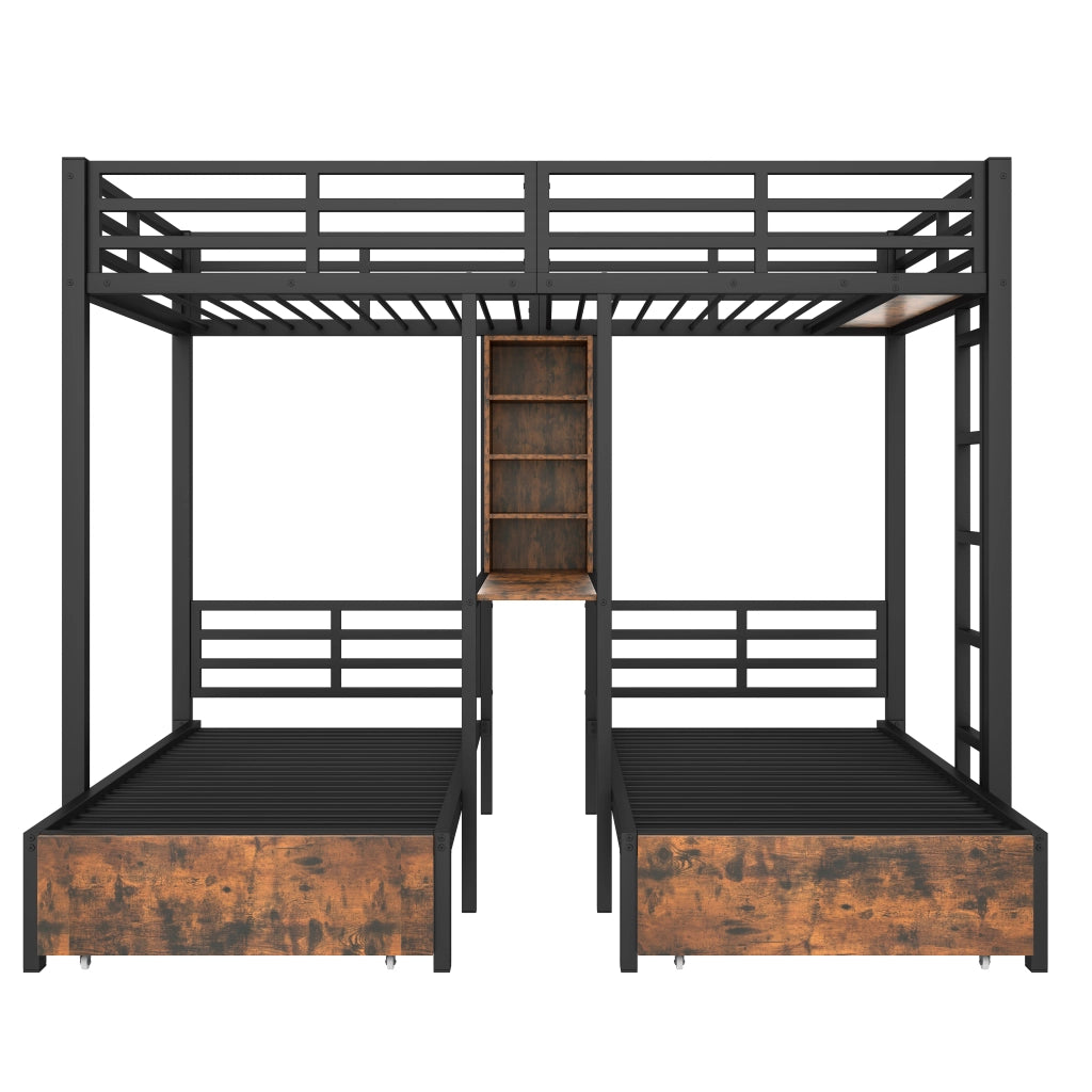 LETTO A CASTELLO 140x200+90x200 cm Nero 3 posti con 2 cassetti