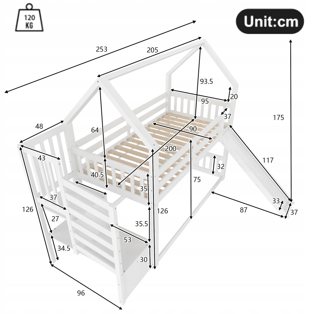 Letto a castello con cassetti e scivolo - Xylo - 90x200, bianco