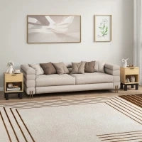 Set di 2 Comodini Moderni con Cassetto e Mensola Aperta 35x26x50 cm Rovere