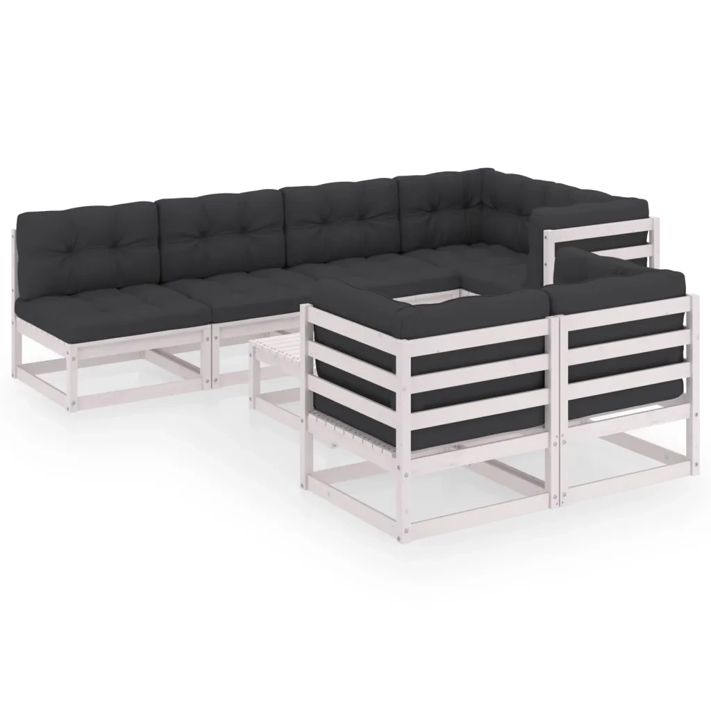 Set Salotto Giardino 8 pz Cuscini Antracite Legno Massello Pino 3076700