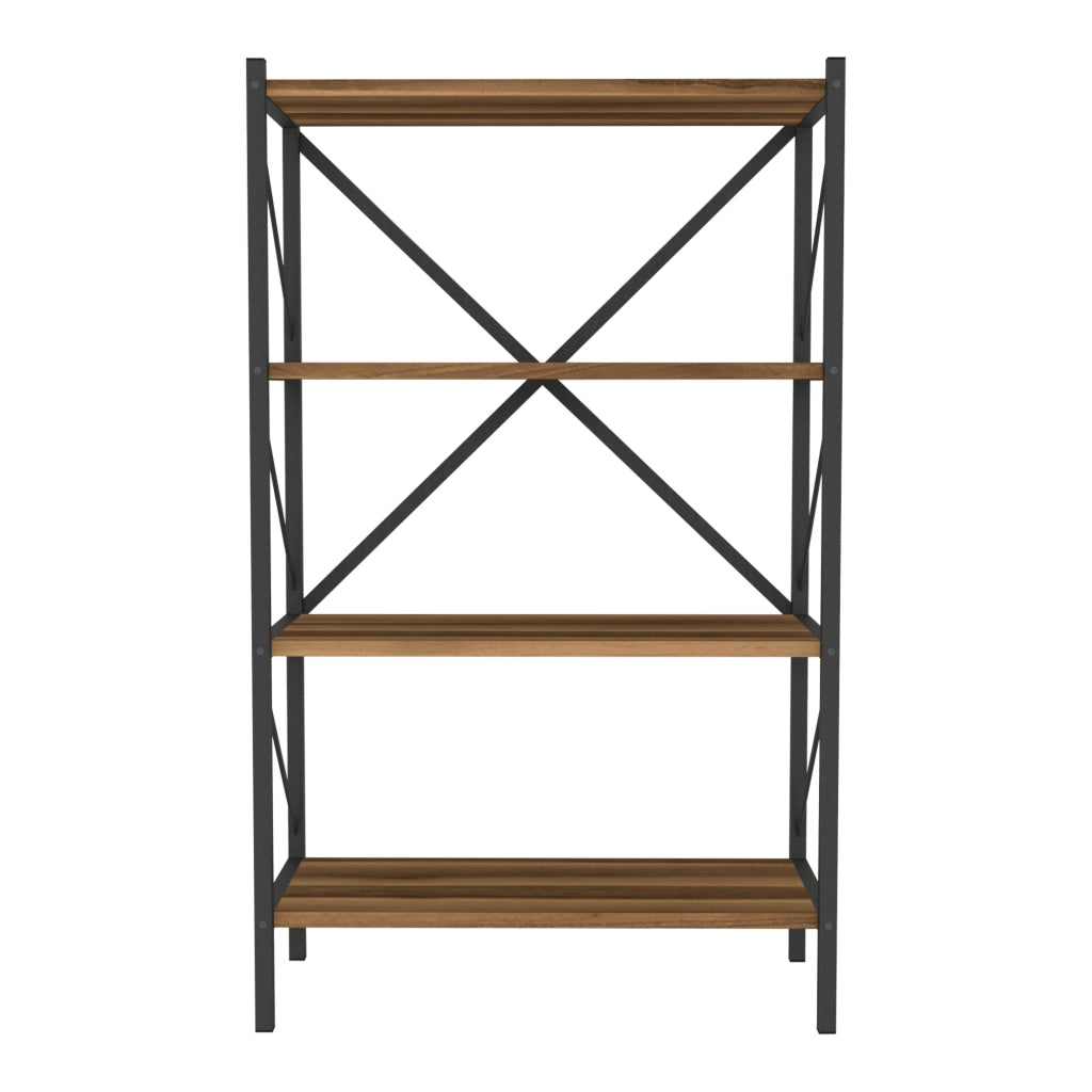 Scaffale da Terra 'Vanylven' Libreria a 4 Ripiani Mobile da Stoccaggio - Effetto Noce [en.casa]