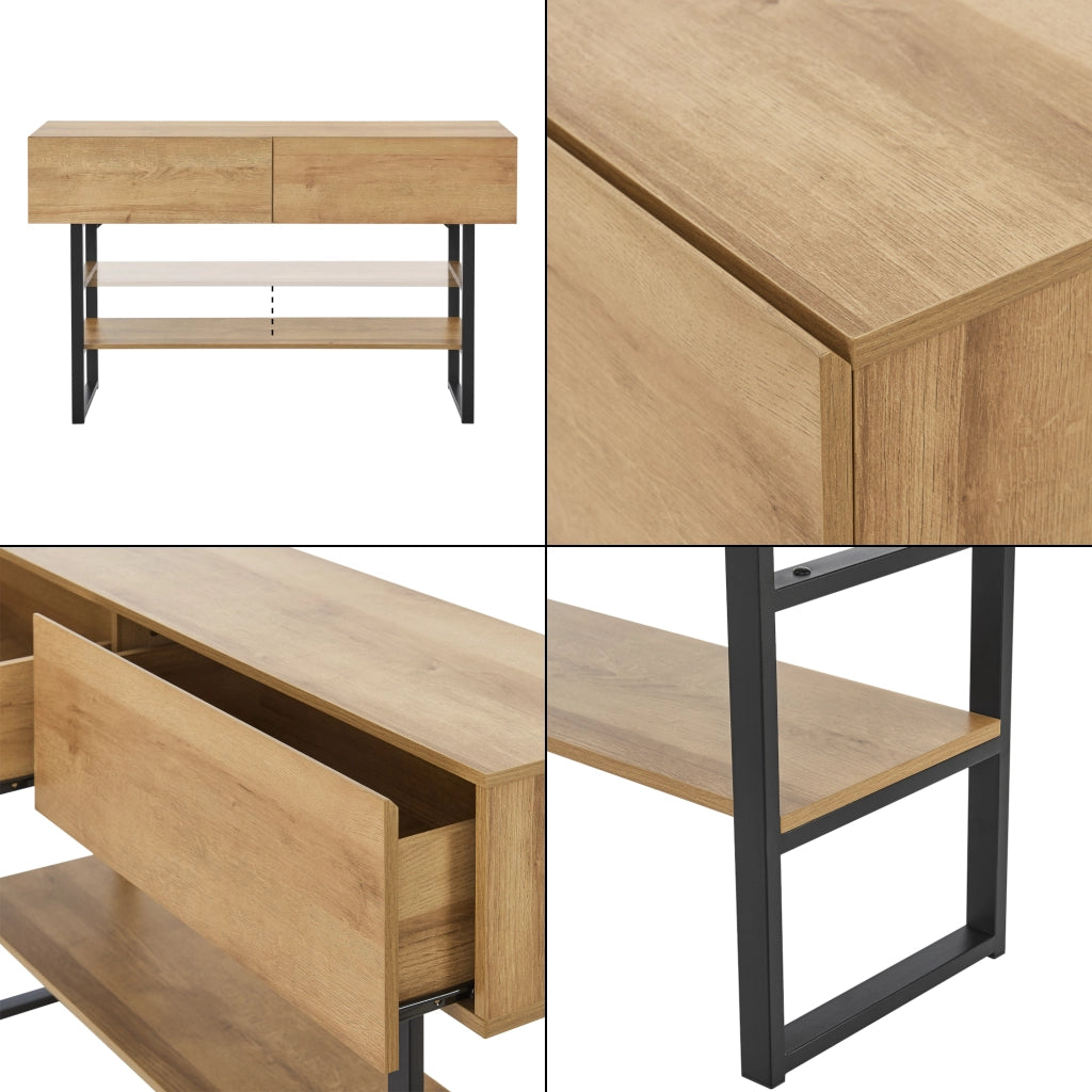 Tavolo Consolle Varberg con Cassetti e Ripiano 75 x 120 x 30 cm - Effetto Rovere [en.casa]