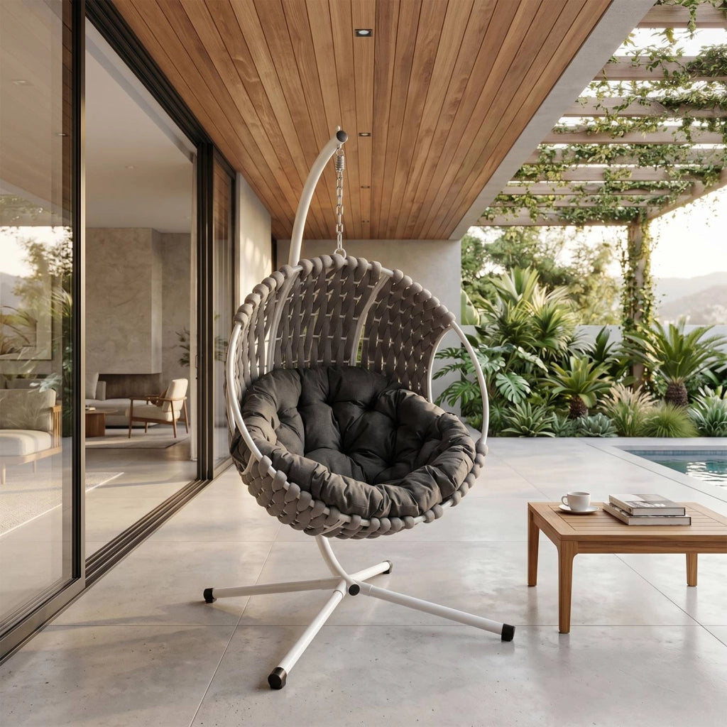 Poltrona Sospesa ITACA da Giardino con Cuscino Impermeabile, Struttura in Acciaio Zincato e Design Moderno Outdoor