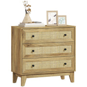 C¨®moda 3 Cassetti in Legno con Frontale in Rattan Stile Cannage ¨C zephmum ¨C 80x35x76 cm Naturale