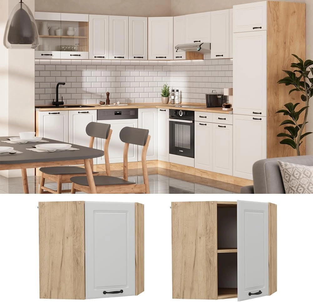 Mobile angolare da cucina R-Line, Bianco casa di campagna, 57 cm, per la libera combinazione all'interno di sistemi cucina modulari
