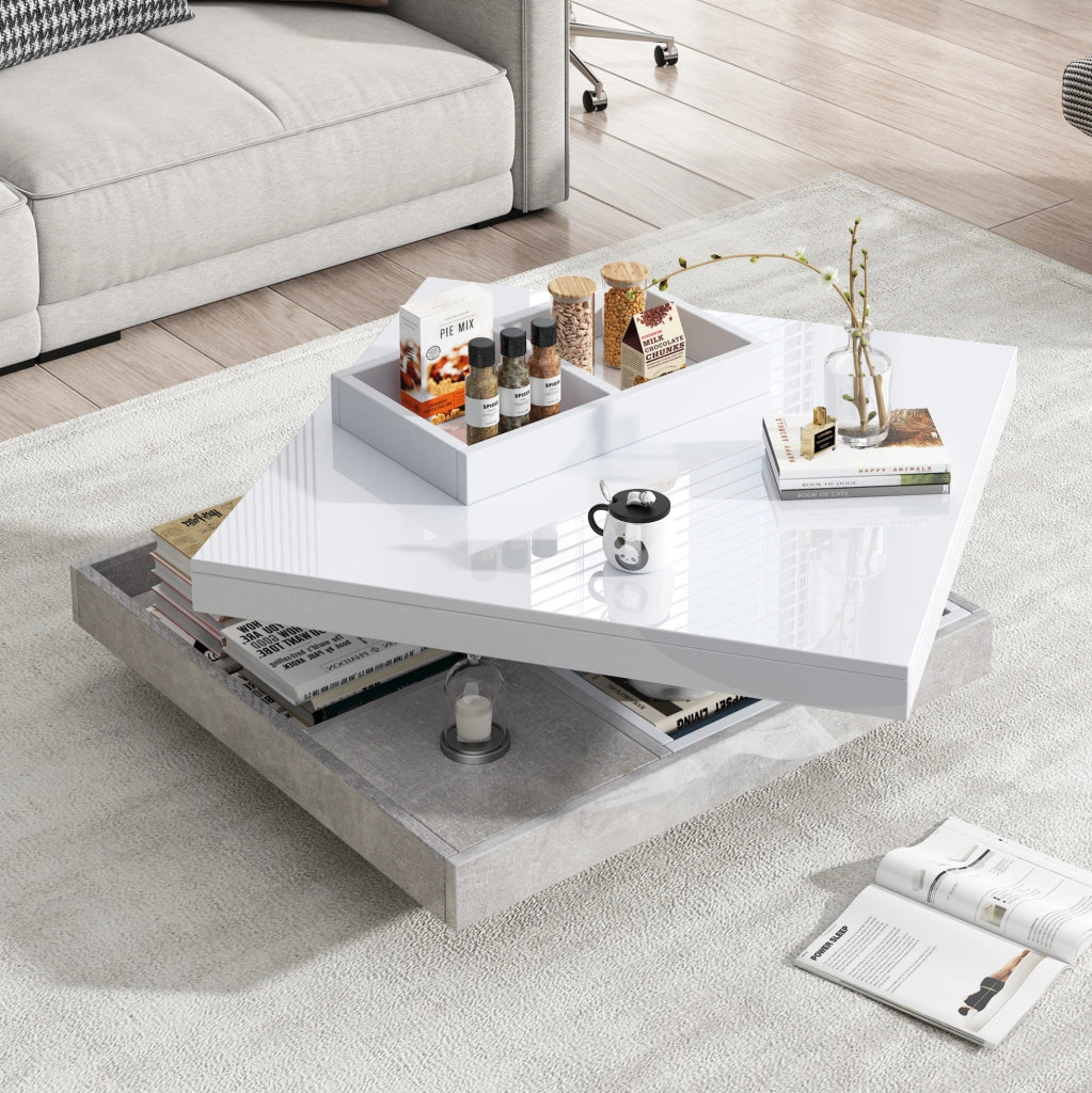 Tavolino da caff猫 70x70x36 cm; girevole 360掳 con vano contenitore; pannello truciolare bianco