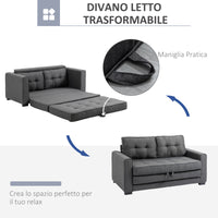 Divano Letto 151x75x85 cm 2 Posti con Imbottitura e Molle in Tessuto Grigio
